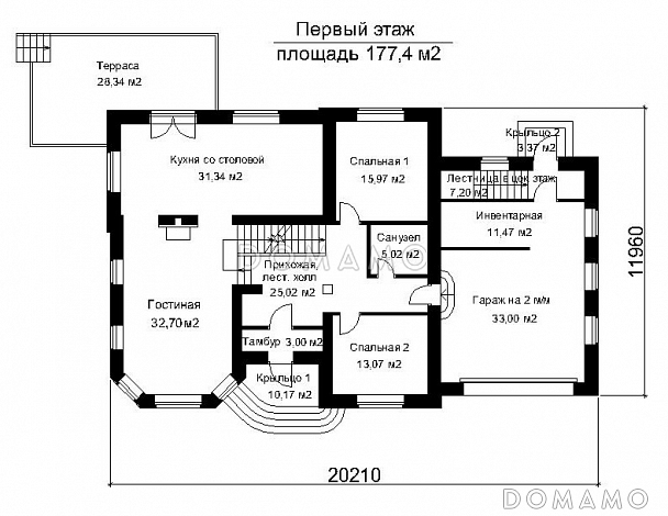 Проект дома с наружными и внутренними лестницами  / План 1 этажа