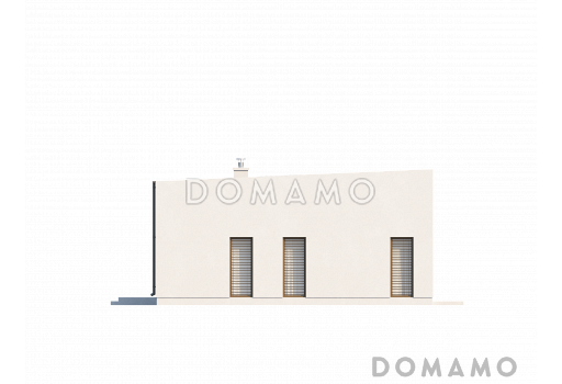 Проект современного одноэтажного дома с плоской крышей из кирпича с тремя спальнями и панорамным остеклением гостиной / Фасад 2