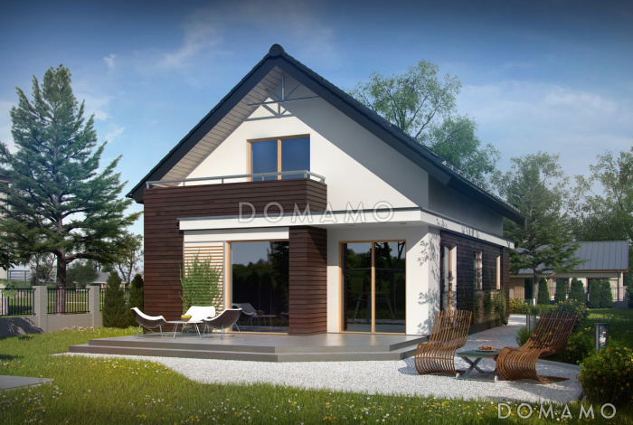 Проект аккуратного одноэтажного мансардного дома из газобетона для узкого участка