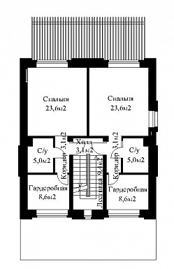 Проект жилого дома для сблокированного строительства на площадке с рельефом / План 2 этажа