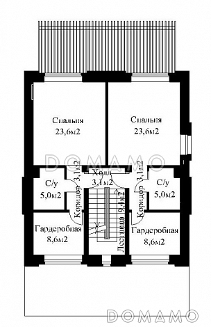 Проект жилого дома для сблокированного строительства на площадке с рельефом / План 2 этажа