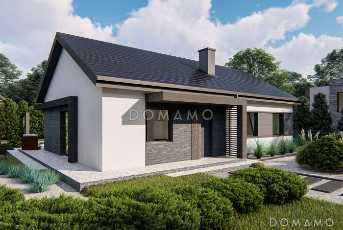 Проект одноэтажного дома простой формы с тремя спальнями,  изолированной кухней