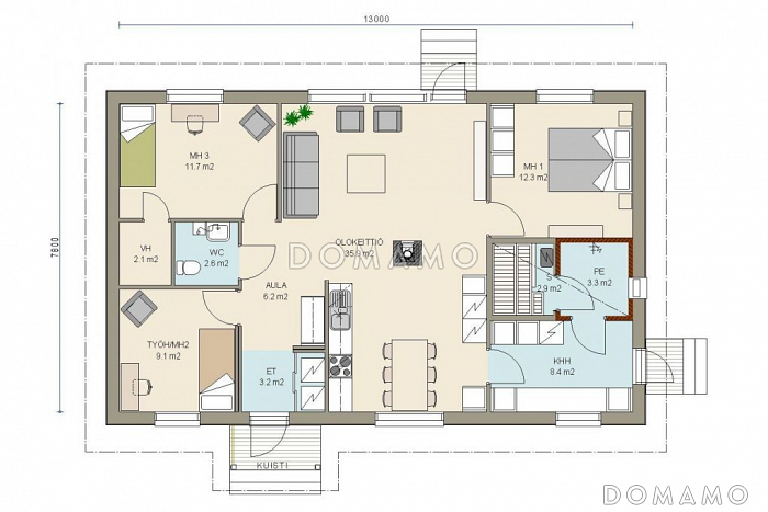 Проект экономичного каркасного дома с мини сауной / План 1 этажа