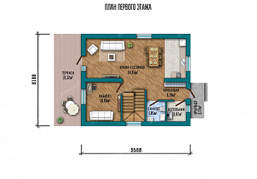 Проект одноэтажного дома с мансардой и террасой / План 1 этажа