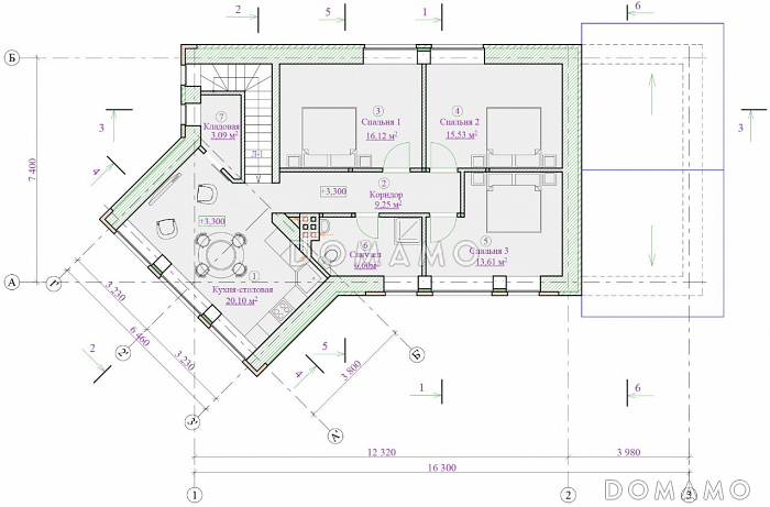 Проект гаража с мансардным жилым этажом / План мансардного этажа