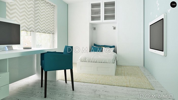 Проект квадратного одноэтажного дома из кирпича с четырьмя комнатами и гаражом для большой семьи