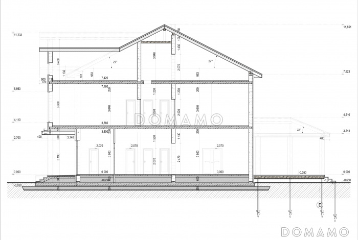 Проект загородного дома с террасами, кабинетом винтовой лестницей на мансарду, большой хозяйской спальней