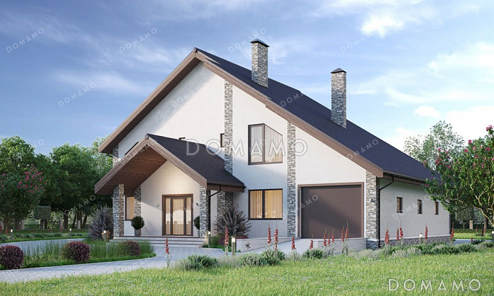 Проект двухэтажного дома с мансардой и гаражом