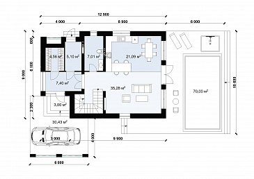 Проект дома с большой террасой и навесом для автомобиля S-158 / План 1 этажа