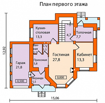 Проект кирпичного дома с пристроенным боксом на одну машину / План 1 этажа