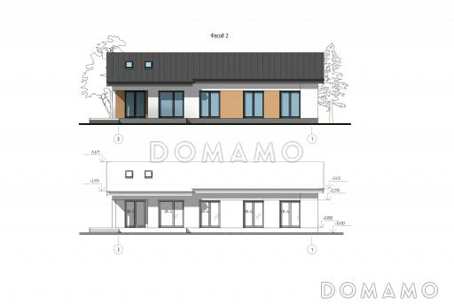 Проект дома с 3 спальнями, сауной и печью в кухне-гостиной / Фасад 2