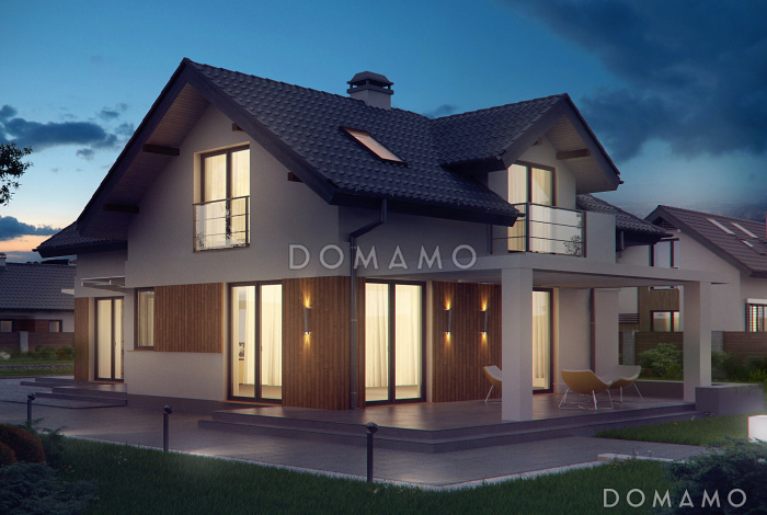 Проект мансардного дома из газобетона с дополнительным помещением для коммерческого использования