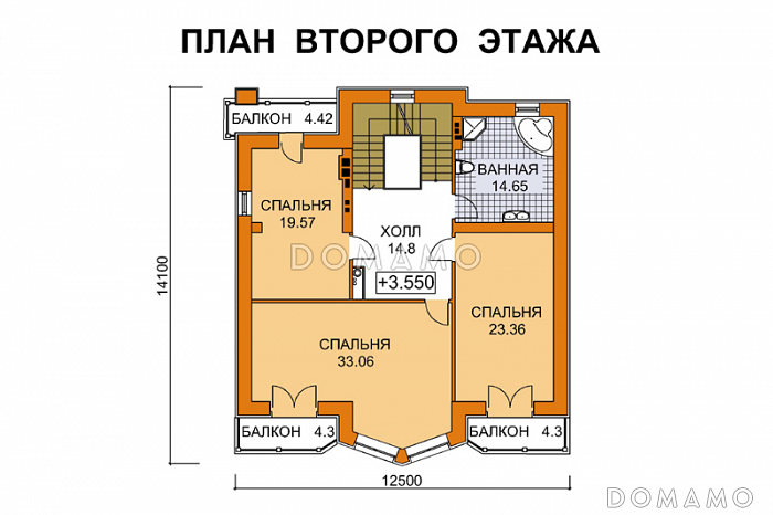 Проект дома из кирпича для неровных участков / План 2 этажа