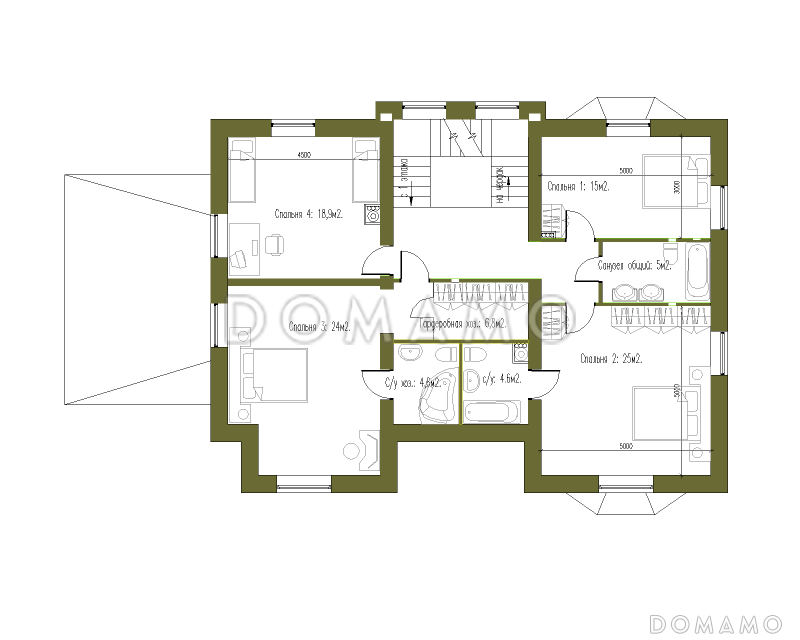 Проект особняка в стиле Тюдор по технологии ЛСТК / План 2 этажа