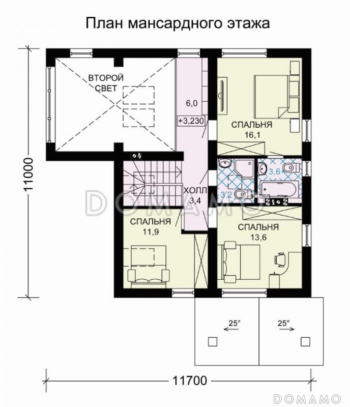 Проект загородного дома с панорамным окном в гостиной / План мансардного этажа