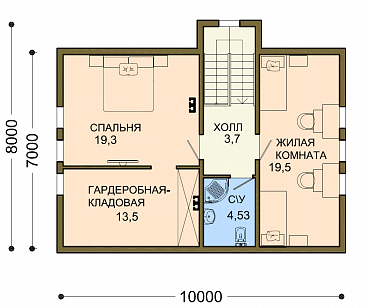 Проект дачного дома с остекленной верандой и мансардой / План мансардного этажа