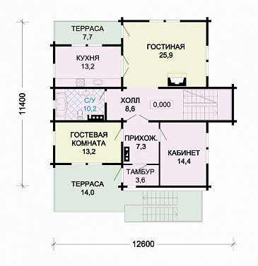 Проект деревянного дома с гаражом / План 1 этажа