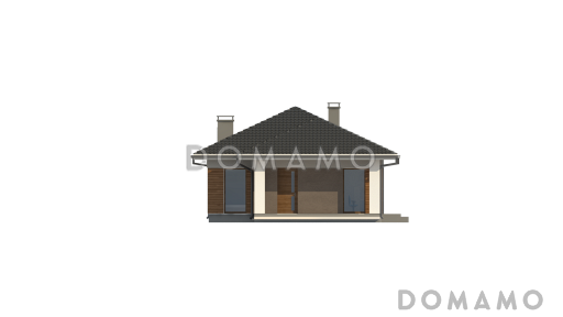 Проект простого комфортного одноэтажного дома из кирпича с тремя спальнями / Фасад 1