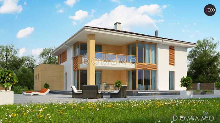 Проект просторного двухэтажного дома из кирпича с гаражом на два автомобиля для большой семьи