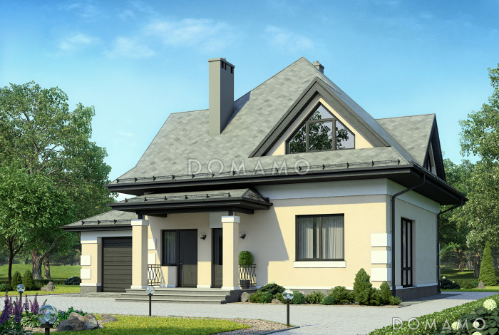 Проект дома из газобетона с мансардным окном