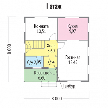 Проект каркасного дома строгого современного стиля / План 1 этажа