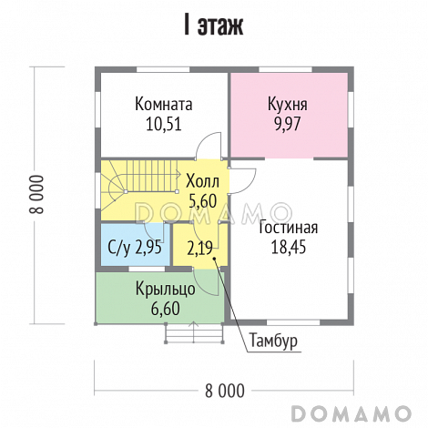 Проект каркасного дома строгого современного стиля / План 1 этажа