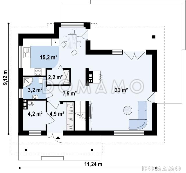 Проект классического мансардного дома из кирпича с современными элементами архитектуры / План 1 этажа