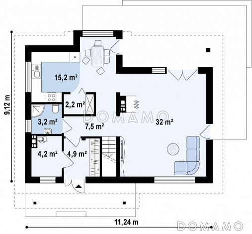 Проект классического мансардного дома из кирпича с современными элементами архитектуры / План 1 этажа
