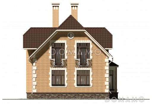 Проект коттеджа из кирпича с французскими балконами и большим кабинетом первого этажа / Фасад 3