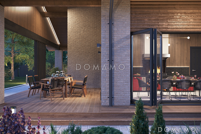 Проект дома с открытой планировкой дневной зоны, кабинетом, мастер-спальней и спа-зоной