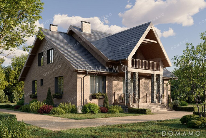 Проект дома с зимним садом, гардеробными и тремя спальнями