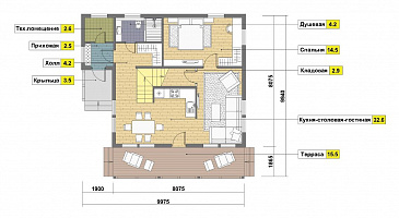 Проект каркасного дома 8х8 / План 1 этажа