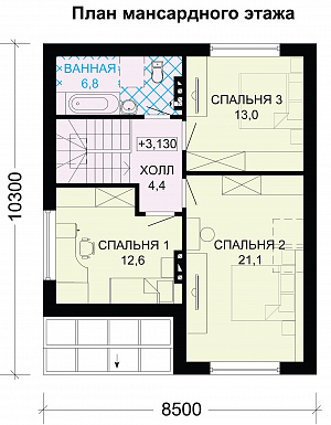 Проект небольшого дома с большими окнами / План мансардного этажа
