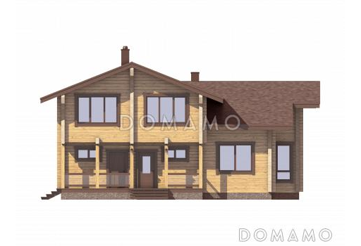 Проект деревянного дома с 4 спальнями и вторым светом в гостиной-столовой / Фасад 1