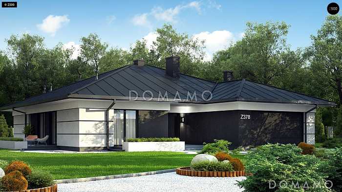 Проект загородного дома с подвалом, гаражом на две машины, панорамным остеклением  гостиной