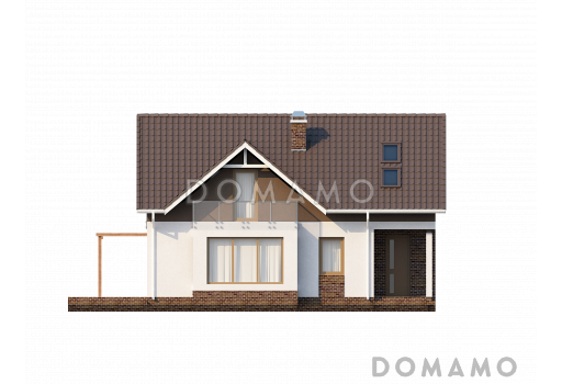 Проект одноэтажного мансардного дома из кирпича с кабинетом на первом этаже / Фасад 1