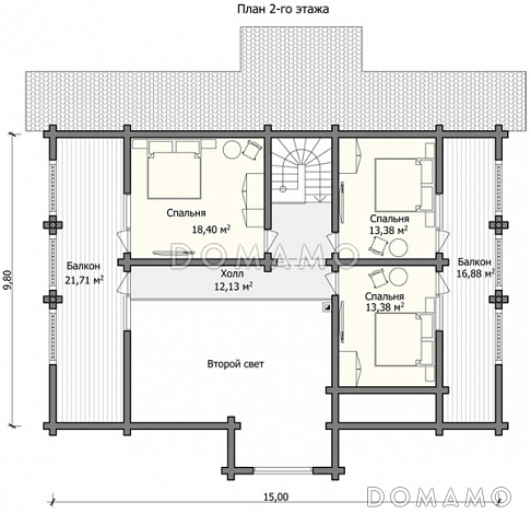 Проект большого дома с двумя просторными террасами / План мансардного этажа