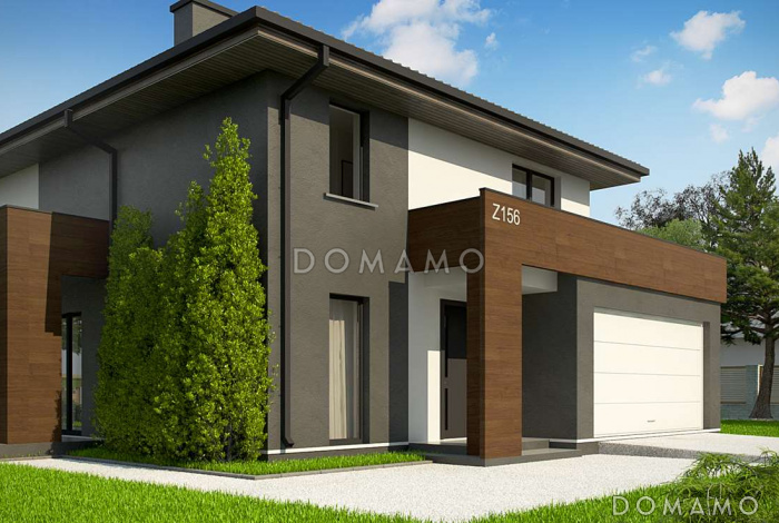 Проект компактного двухэтажного дома из газобетона с гаражом на два автомобиля 