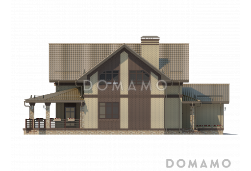 Проект красивого двухэтажного дома из СИП панелей c большим гаражом и террасой / Фасад 4