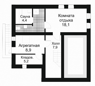 Проект дома из кирпича с небольшой кухней / План цокольного этажа