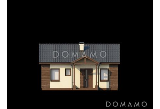 Проект компактного одноэтажного дома из газобетона с большой открытой террасой / Фасад 1