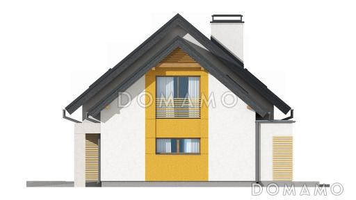 Проект одноэтажного мансардного дома из газобетона с большой гостиной, гаражом и частично крытой террасой / Фасад 3