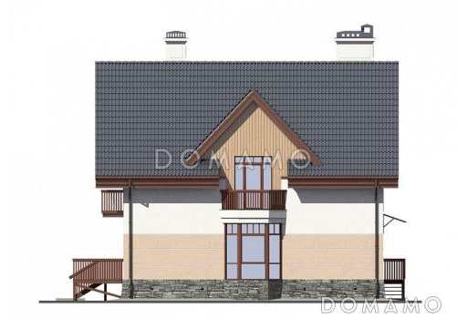 Проект двухэтажного дома с тремя спальными комнатами, кабинетом и небольшим балконом / Фасад 2
