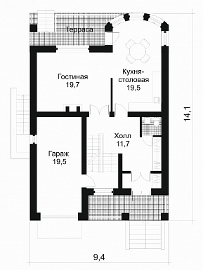 Проект дома из кирпича с мансардой и гаражом / План 1 этажа