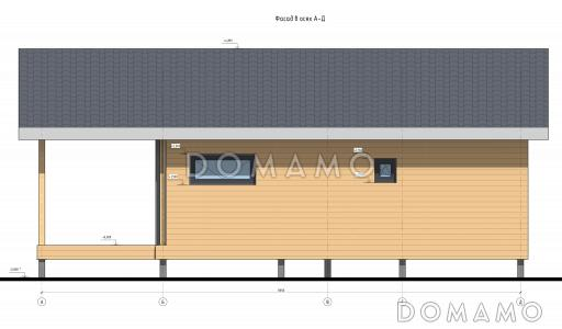 Проект одноэтажного каркасного дома с двумя спальнями и террасой / Фасад 3