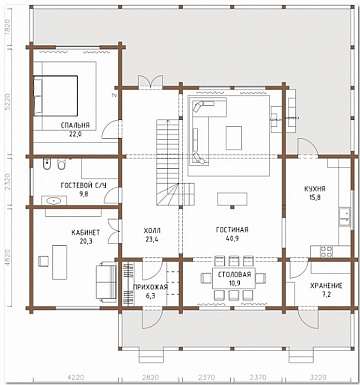 Проект дома с большим количеством окон / План 1 этажа