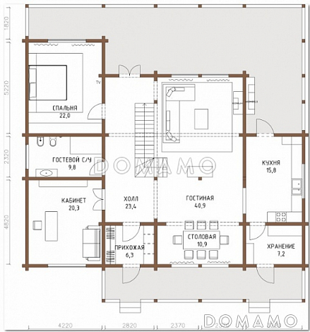 Проект дома с большим количеством окон / План 1 этажа