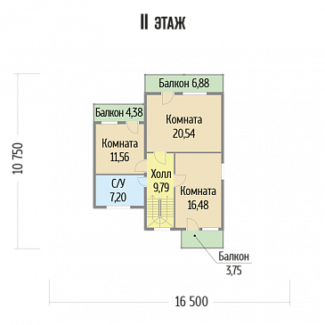 Проект каркасного дома с большими окнами / План 2 этажа