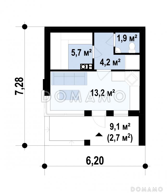 Проект бани с террасой, санузлом, комнатой отдыха / План 1 этажа