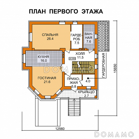Проект рационально запланированного дома с цокольным этажом / План 1 этажа